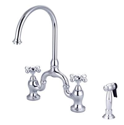 Barclay Banner Kitchen Bridge Faucet W Sidespray & Metal Cros Han, CP - Polished Chrome