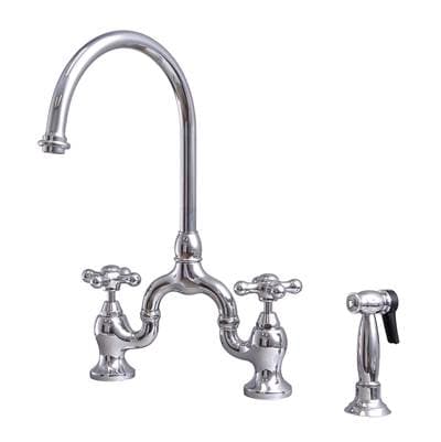Barclay Banner Kitchen Bridge Faucet W Sidespray & Metal Cros Han, CP - Polished Chrome