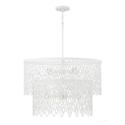 Capital Lighting 27W X 30.5H 7-Light Lasercut Two-tier Metal Pendant in Matte White Modern Motif...