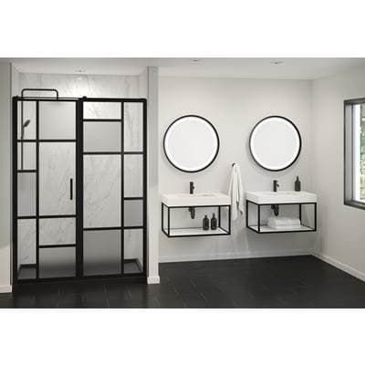 Fleurco LUNA STAK DUO Vanity Wallmount Black Frame 24'' White Shelf