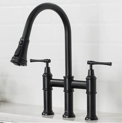 Kraus Allyne Transitional Bridge Kitchen Faucet with Pull-down Sprayhead - Matte Black