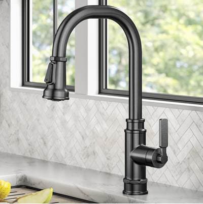 Kraus Allyne Transitional Industrial Pull-down Single Handle Kitchen Faucet in Spot-free - Black...