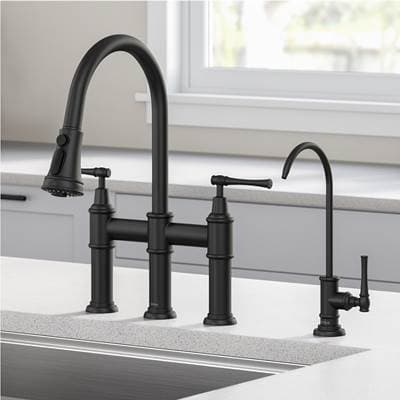 Kraus Allyne Transitional Bridge Kitchen Faucet and Water Filter Faucet Combo - Matte Black