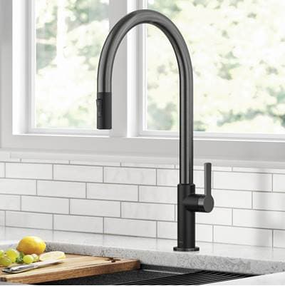 Kraus Olettoe High-arc Single Handle Pull-down Kitchen Faucet in Matte Black / Spot Free Black...