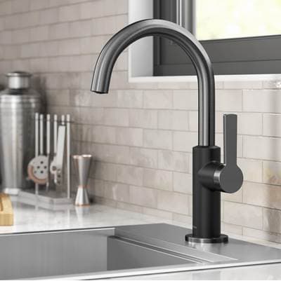 Kraus Olettoe Single Handle Kitchen Bar Faucet in Matte Black / Spot Free Black Stainless Steel
