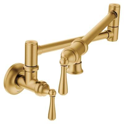 Moen Traditional Wall Mount Swing Arm Folding Pot Filler Kitchen Faucet, Brushed Gold