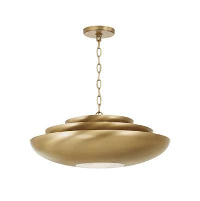 21.5'' W x 8.5'' H 1-Light Modern Tiered Bowl Pendant in Aged Brass with Real Alabaster Diffuser