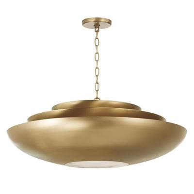 29.5'' W x 11.5'' H 1-Light Modern Tiered Bowl Pendant in Aged Brass with Real Alabaster Diffuser