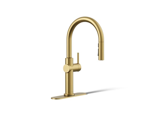 Kohler Crue Pull-down kitchen sink faucet with three-function sprayhead - Vibrant Brushed Moderne Brass