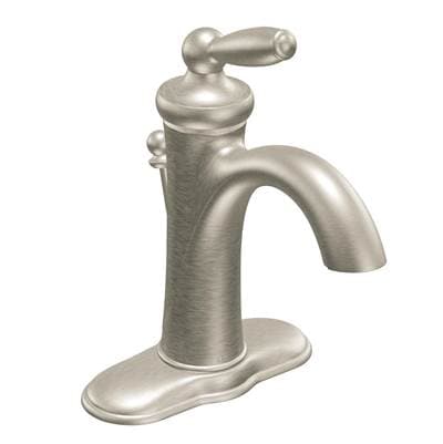Brantford One-Handle Low-Arc Bathroom Faucet with Optional Deckplate, Brushed Nickel by Moen